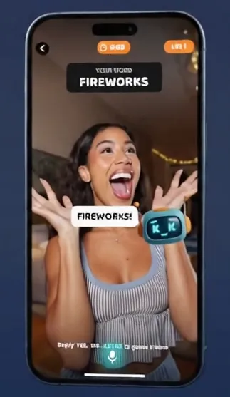 Kazoo charades app rotating on iPhone — act out the word, the AI guesses out loud